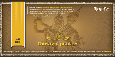 Bon cadeau massage de Prague - Le massage à l'huile thaïlandais doré. Bons-cadeaux Le massage à l'huile thaïlandais doré 60 min.